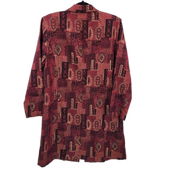 Vintage 80's Chico's Blazer Silk Duster Fashion Trench Red Metallic Print Size 1 - Picture 8 of 12